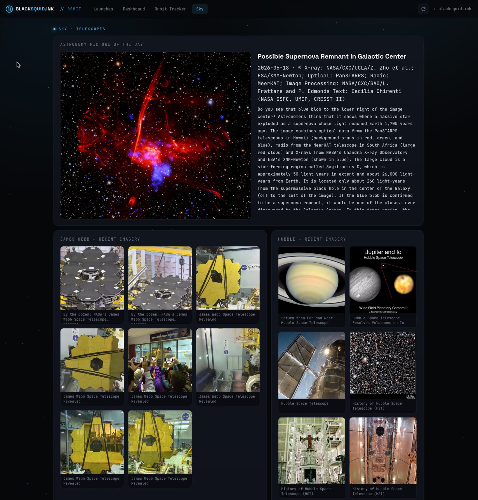 The Sky tab — NASA's Astronomy Picture of the Day with Webb and Hubble galleries